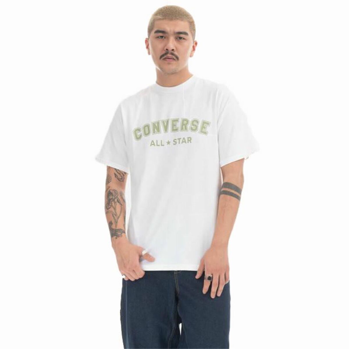 Men’s Short Sleeve T-Shirt Converse Classic Fit All Star Single Screen White-0