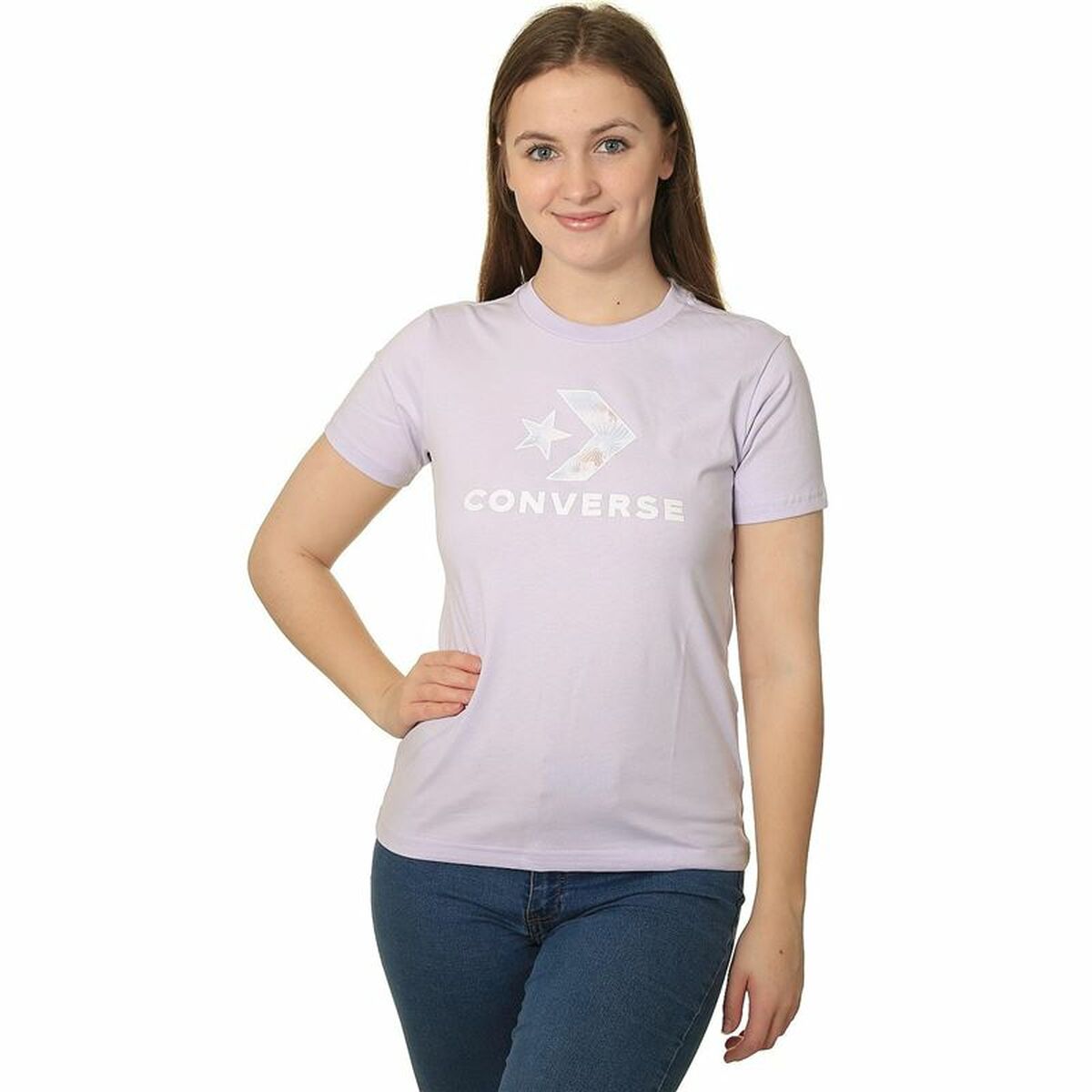 Women’s Short Sleeve T-Shirt Converse Seasonal Star Chevron Lavendar-0