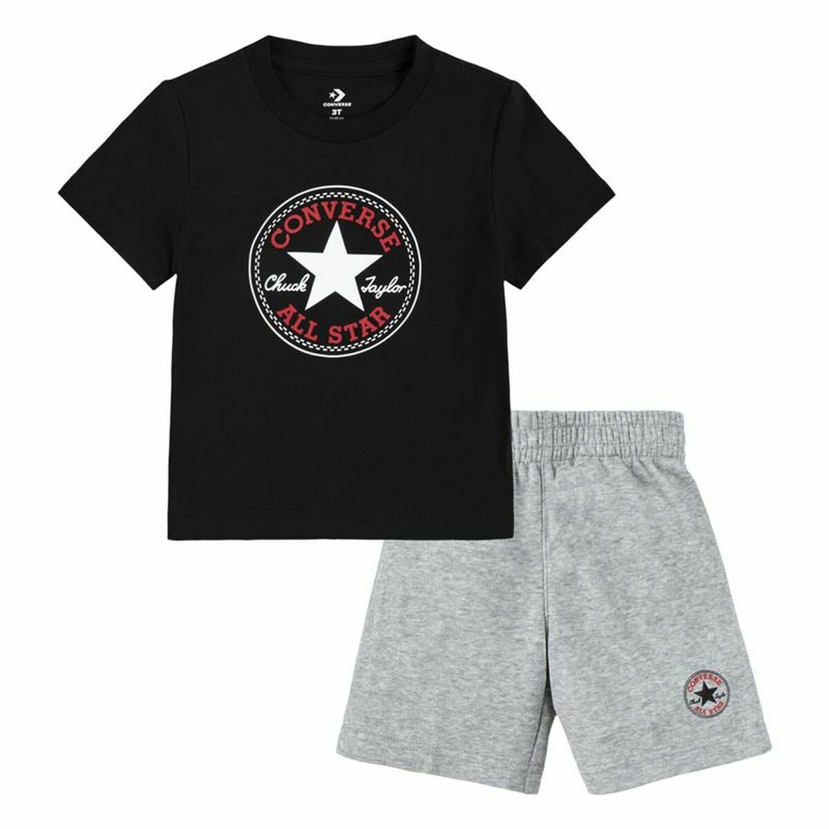 Children's Sports Outfit Converse Core Tee Ft Short Black Grey Babies-0