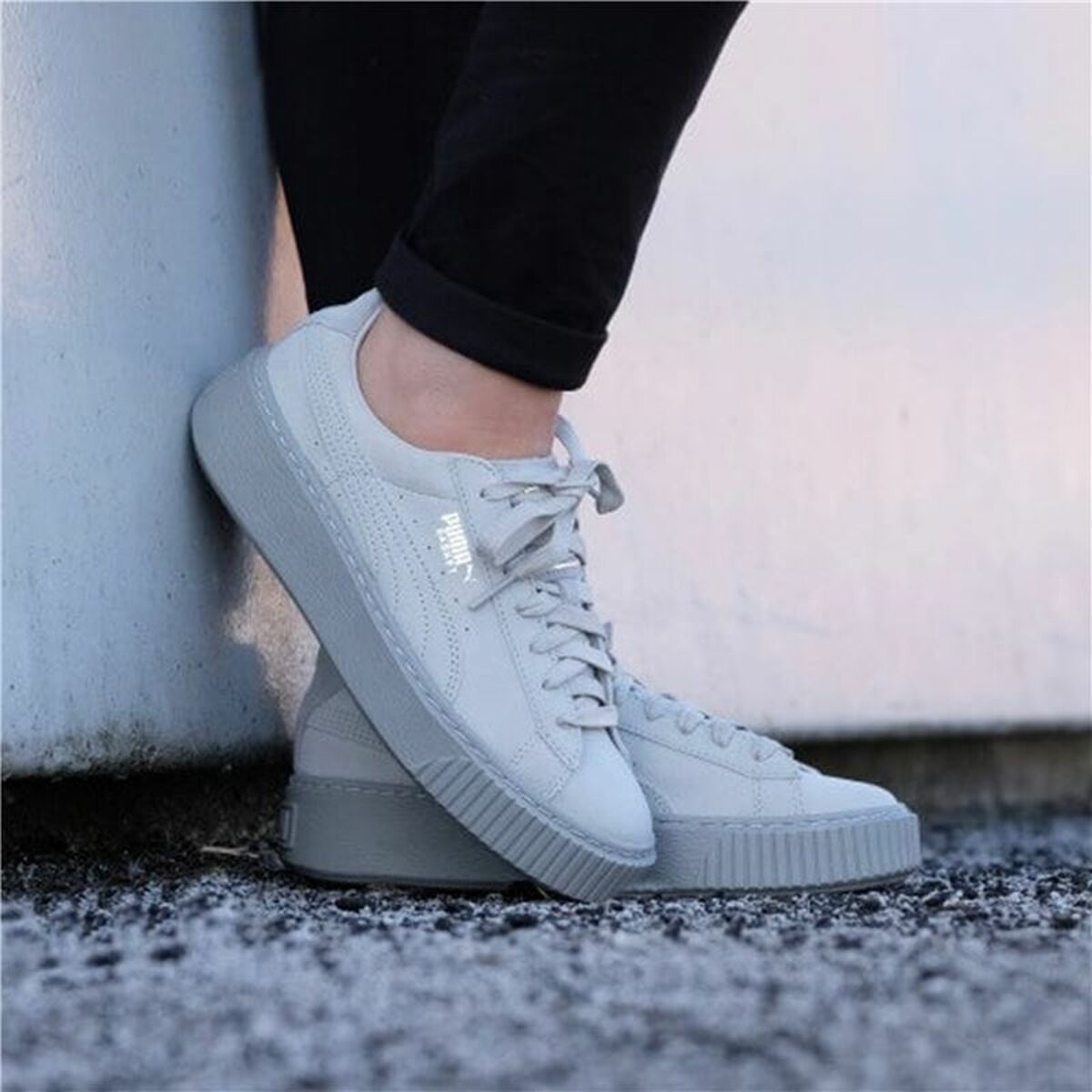 Sports Trainers for Women Puma Basket Platform Reset White-3