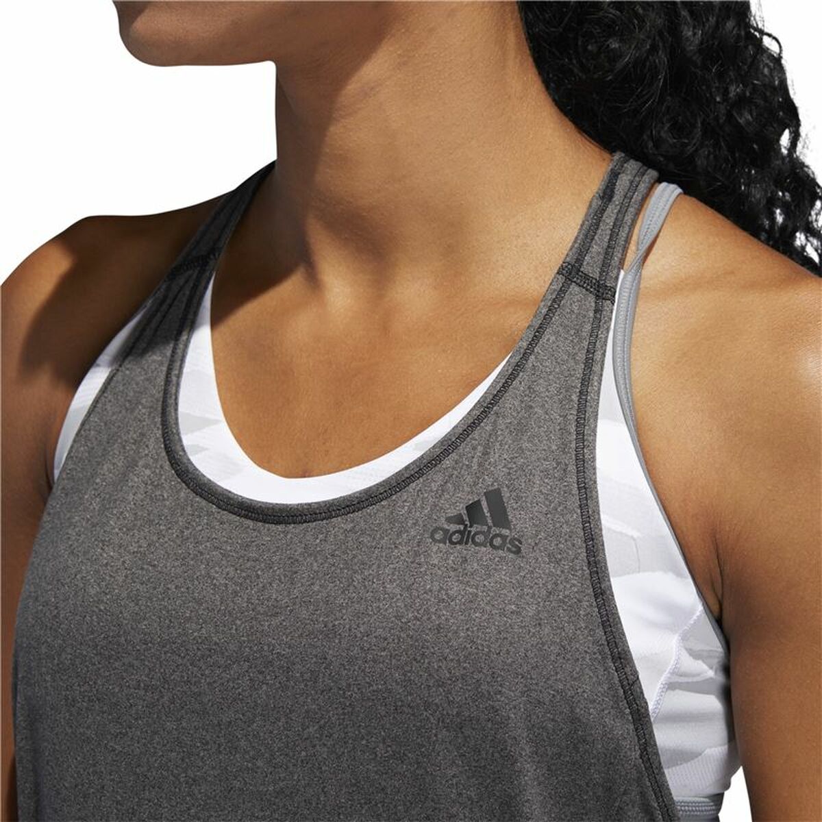 Women's Sleeveless T-shirt Adidas 3 Stripes Tank Dark grey-12