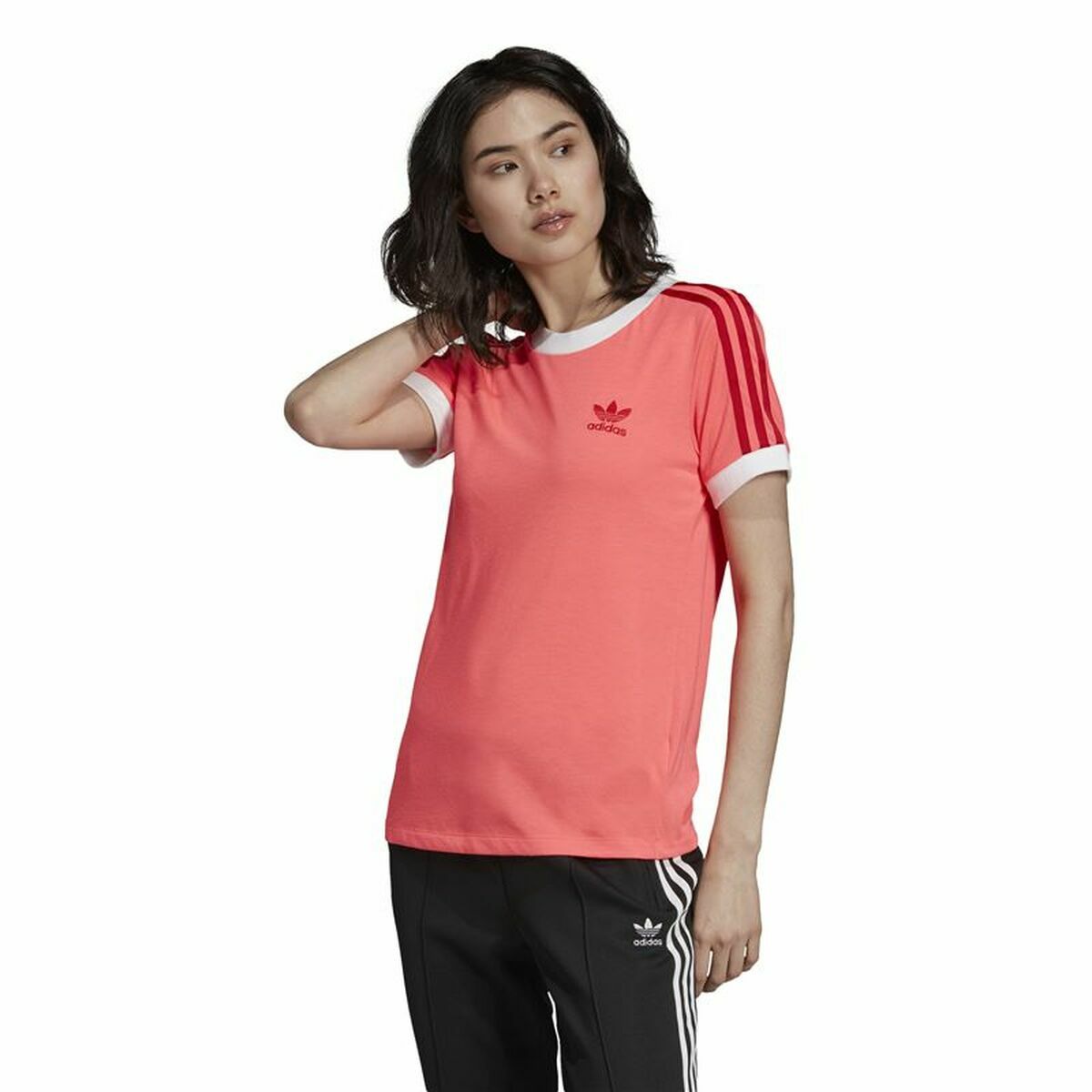 Women’s Short Sleeve T-Shirt Adidas 3 Stripes Salmon-1