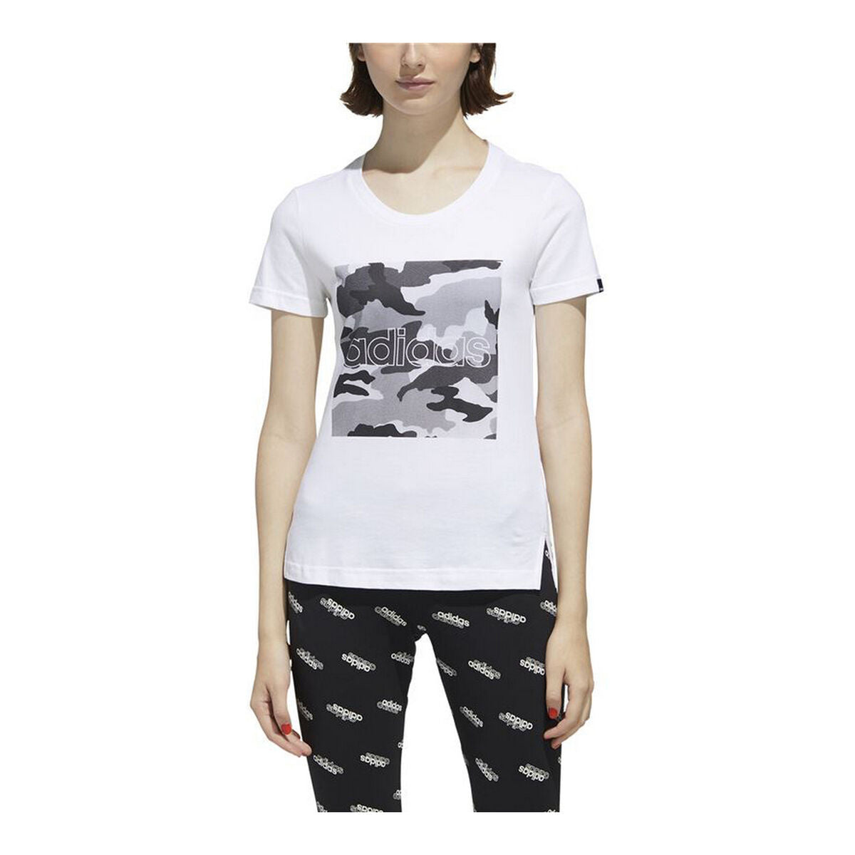 Women’s Short Sleeve T-Shirt Adidas Boxed Camo White-10