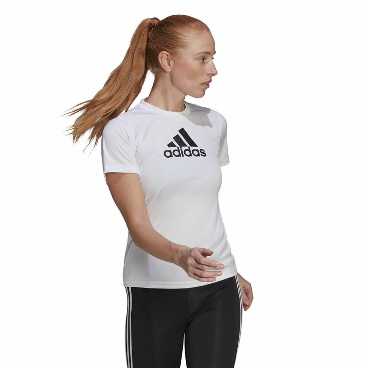 Women’s Short Sleeve T-Shirt Adidas Primeblue D2M Logo Sport  White-6