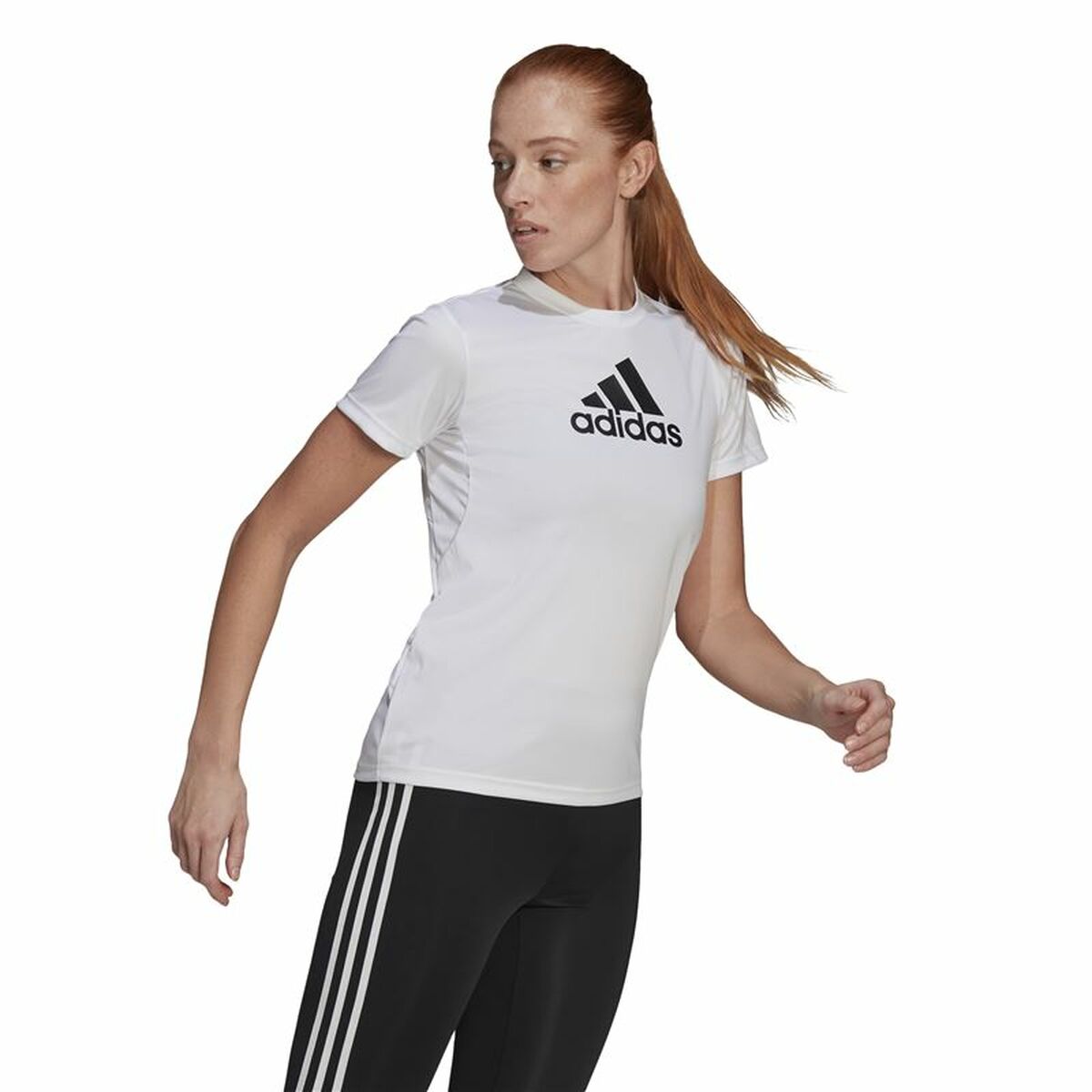 Women’s Short Sleeve T-Shirt Adidas Primeblue D2M Logo Sport  White-4