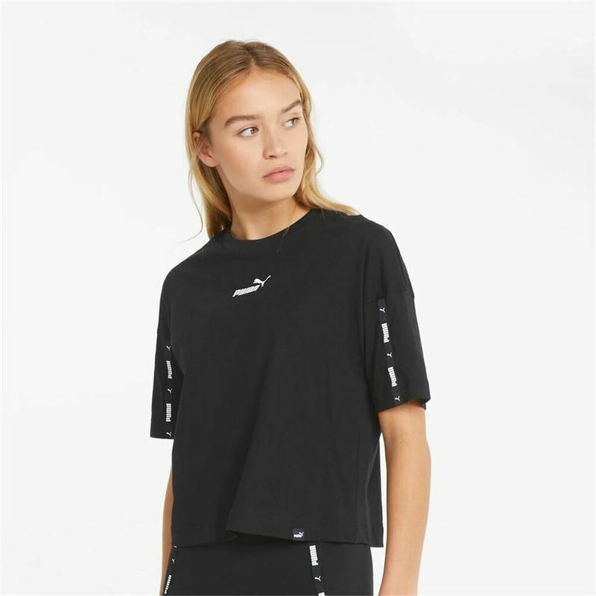 Women’s Short Sleeve T-Shirt Puma  Tape Crop  Black-0