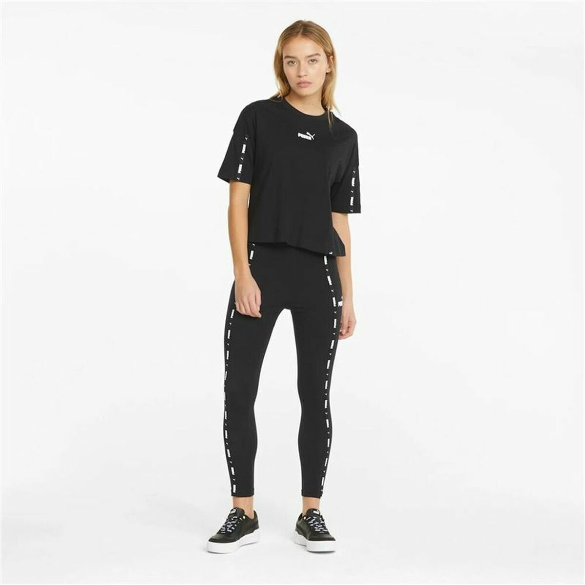 Women’s Short Sleeve T-Shirt Puma  Tape Crop  Black-7