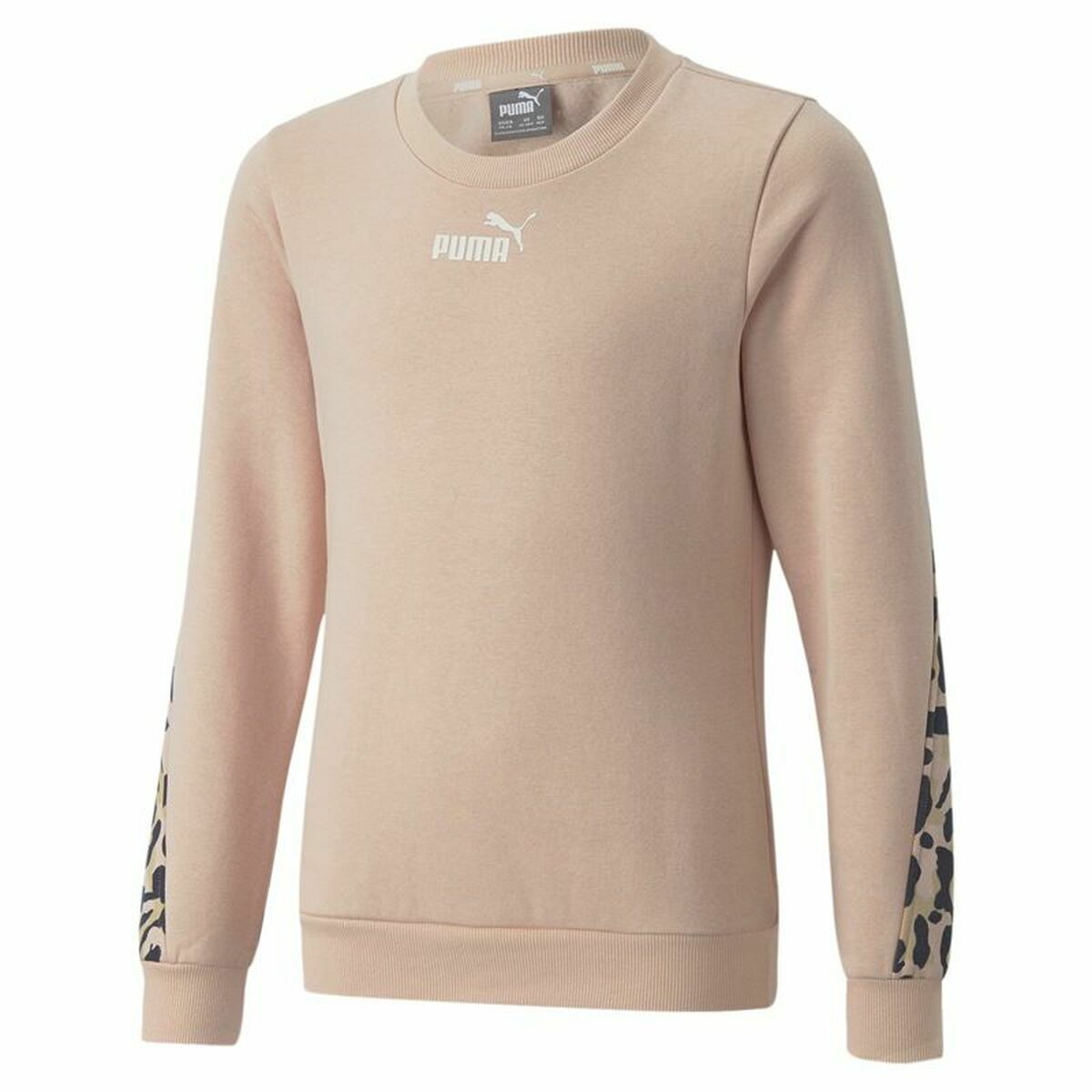 Hoodless Sweatshirt for Girls Puma Alpha Crew Neck Beige Leopard Pink-0