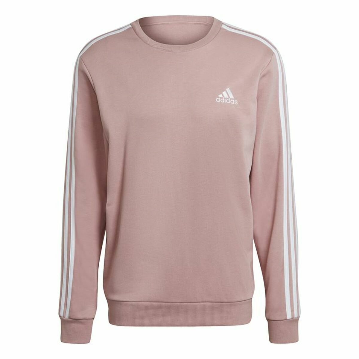 Men’s Sweatshirt without Hood Adidas Essentials French Terry 3 Stripes Pink-0