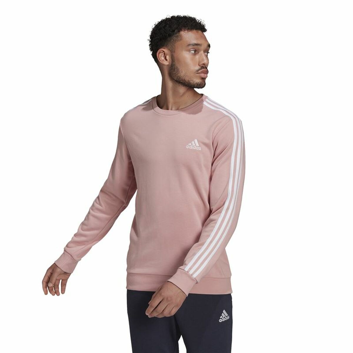 Men’s Sweatshirt without Hood Adidas Essentials French Terry 3 Stripes Pink-4