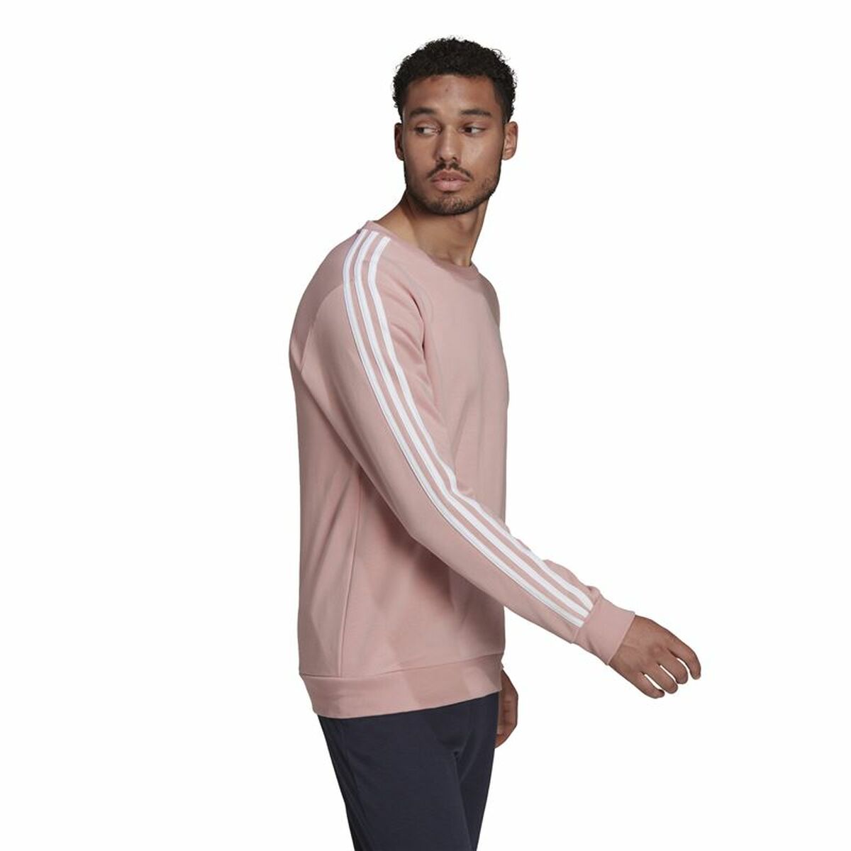 Men’s Sweatshirt without Hood Adidas Essentials French Terry 3 Stripes Pink-3