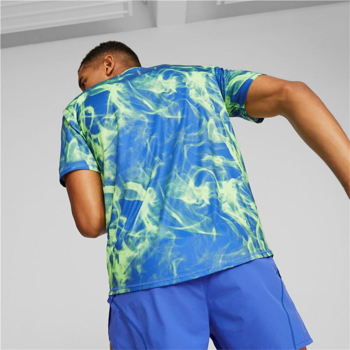 Men’s Short Sleeve T-Shirt Puma Run Favorite Blue Green-7