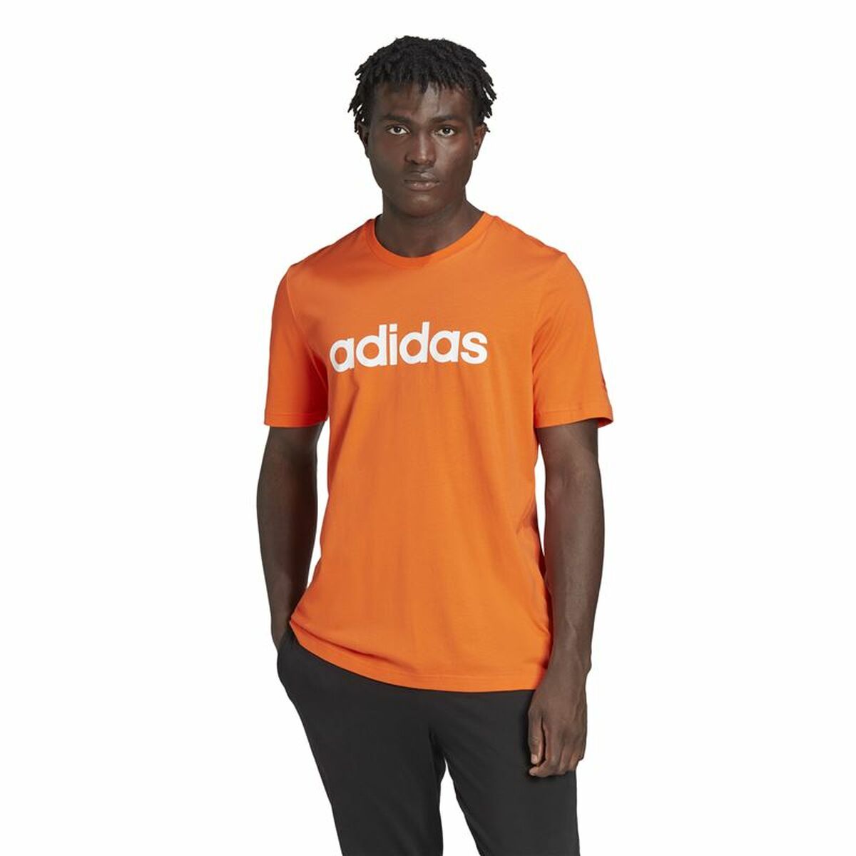 Men’s Short Sleeve T-Shirt Adidas  Essentials Embroidered Linear Orange-5