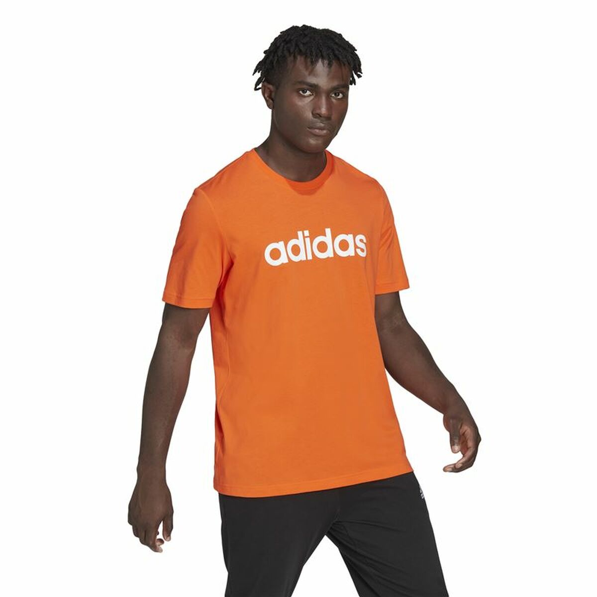 Men’s Short Sleeve T-Shirt Adidas  Essentials Embroidered Linear Orange-3