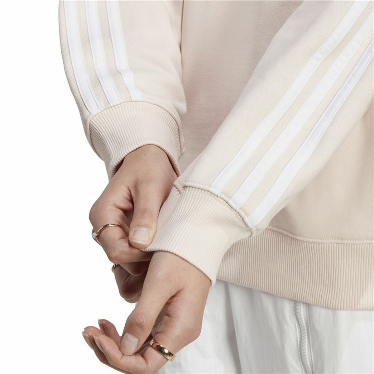 Women’s Hoodie Adidas 3 Stripes Ft Swt White Beige-4