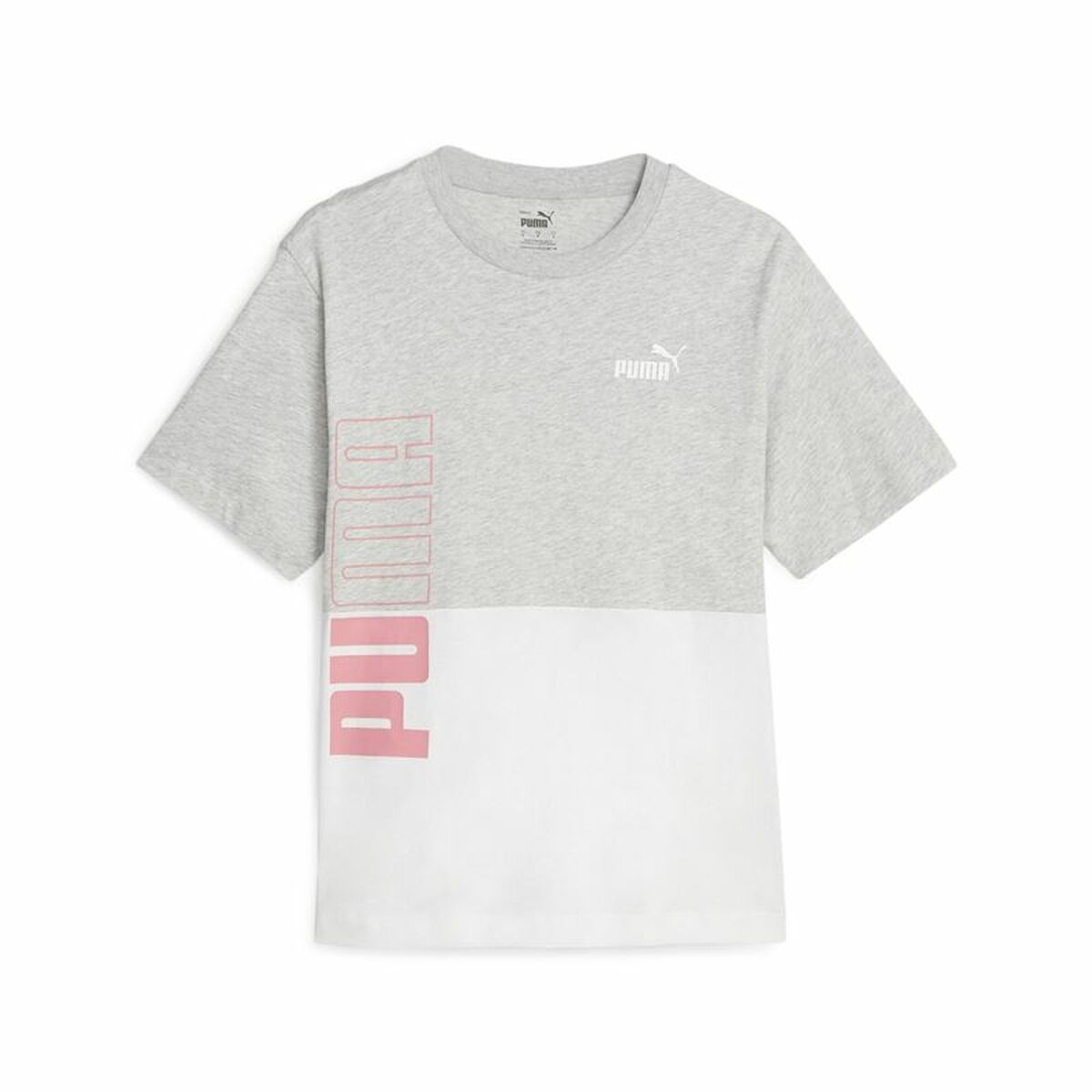 Women’s Short Sleeve T-Shirt Puma Power Colorblock White Grey-0