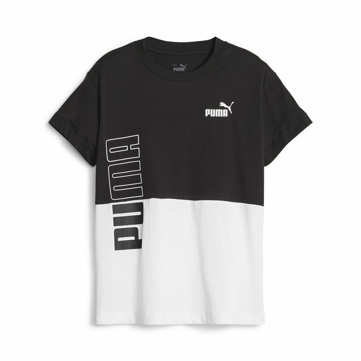 Child's Short Sleeve T-Shirt Puma Power Colorblock White Black-0