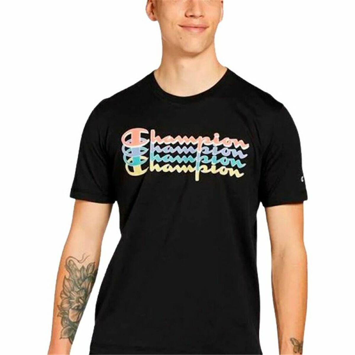 Short Sleeve T-Shirt Champion Crewneck Black-0