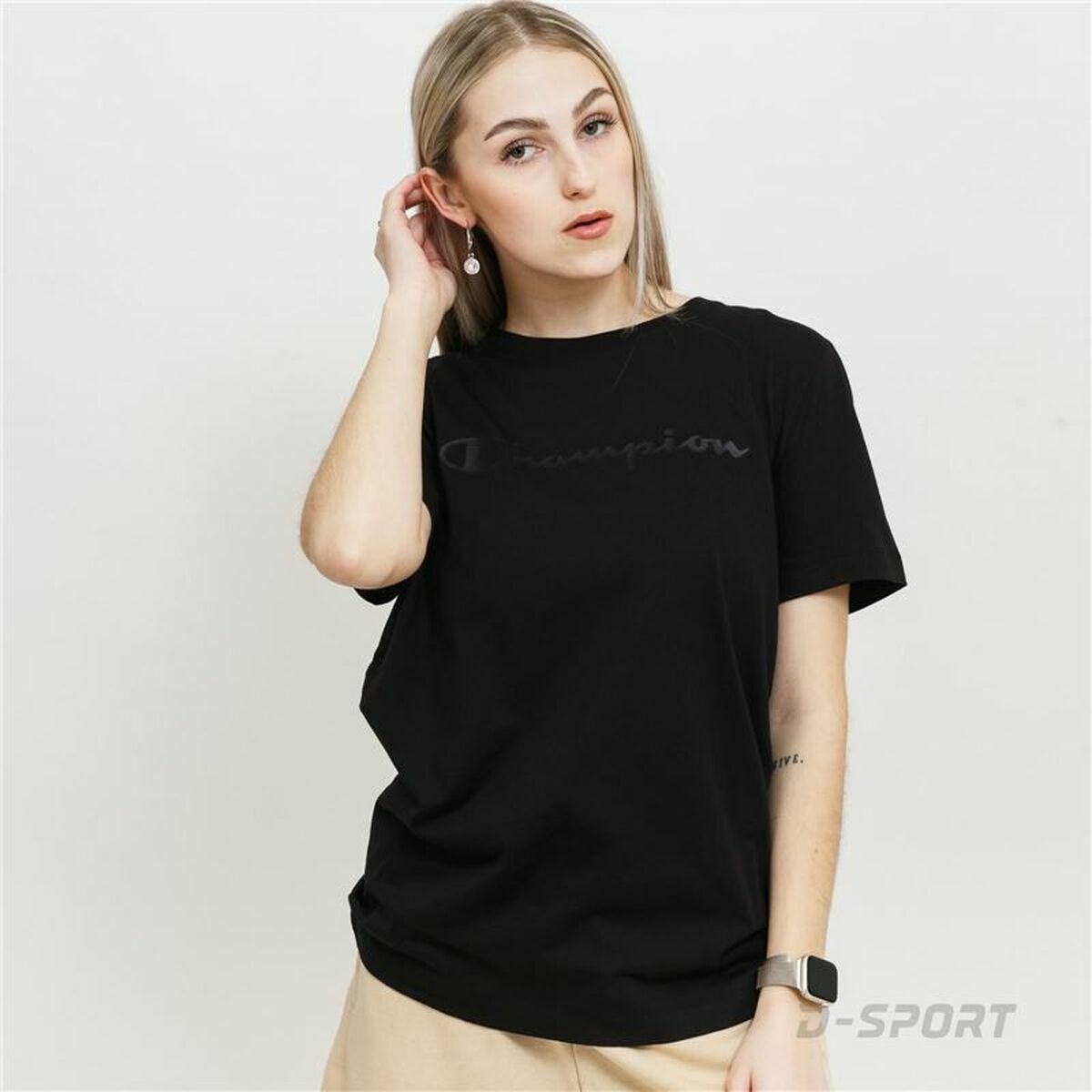 Women’s Short Sleeve T-Shirt Champion Crewneck  Black-0