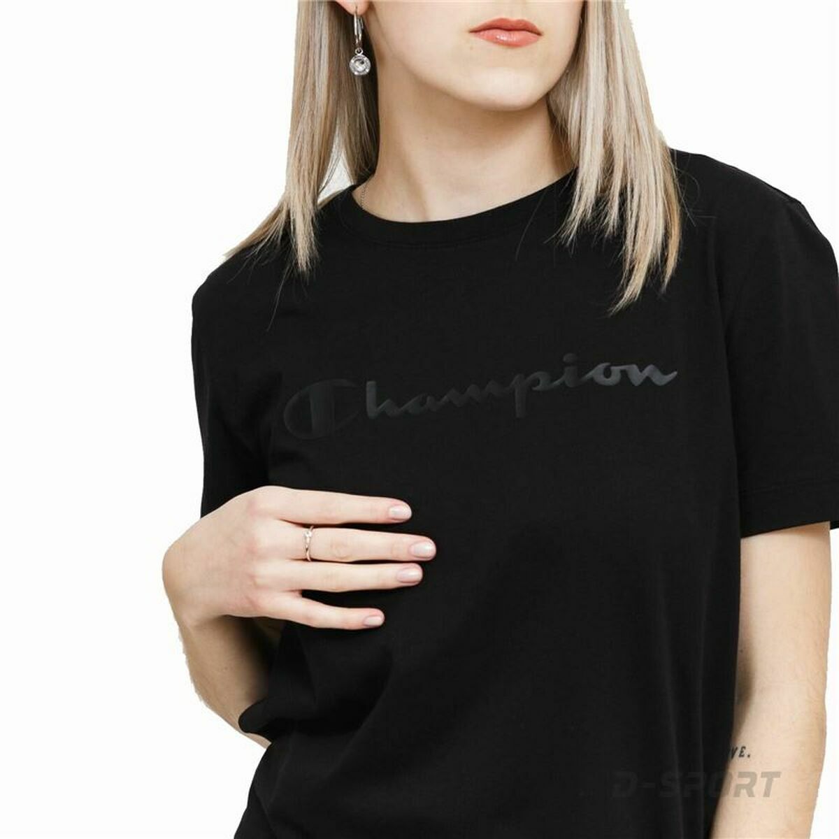 Women’s Short Sleeve T-Shirt Champion Crewneck  Black-1