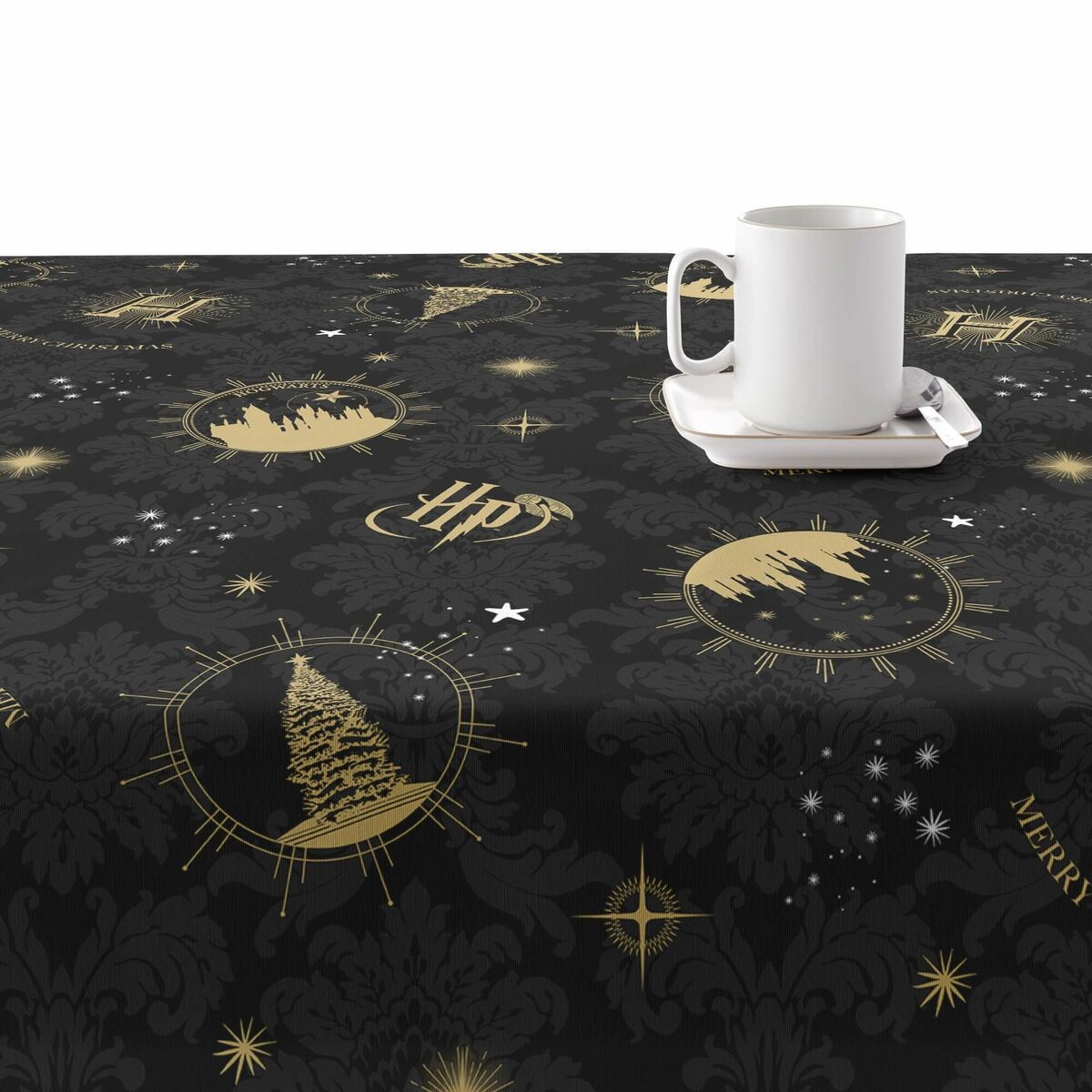 Stain-proof resined tablecloth Harry Potter Hogwarts Christmas Multicolour 300 x 150 cm-2