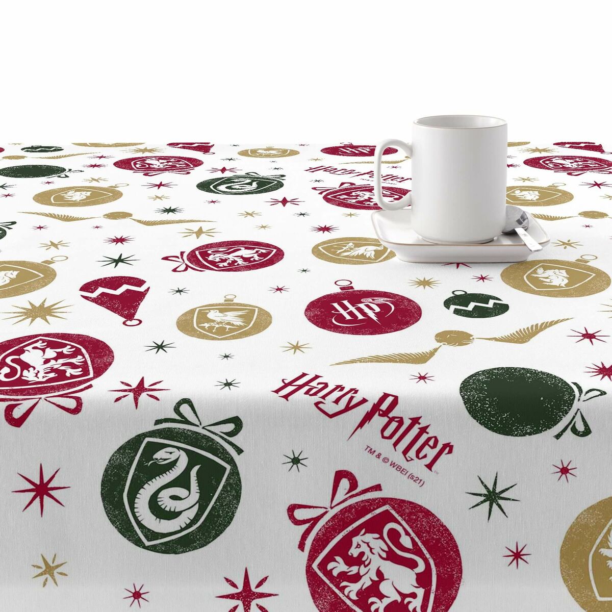 Stain-proof resined tablecloth Harry Potter Christmas Multicolour 150 x 150 cm-2