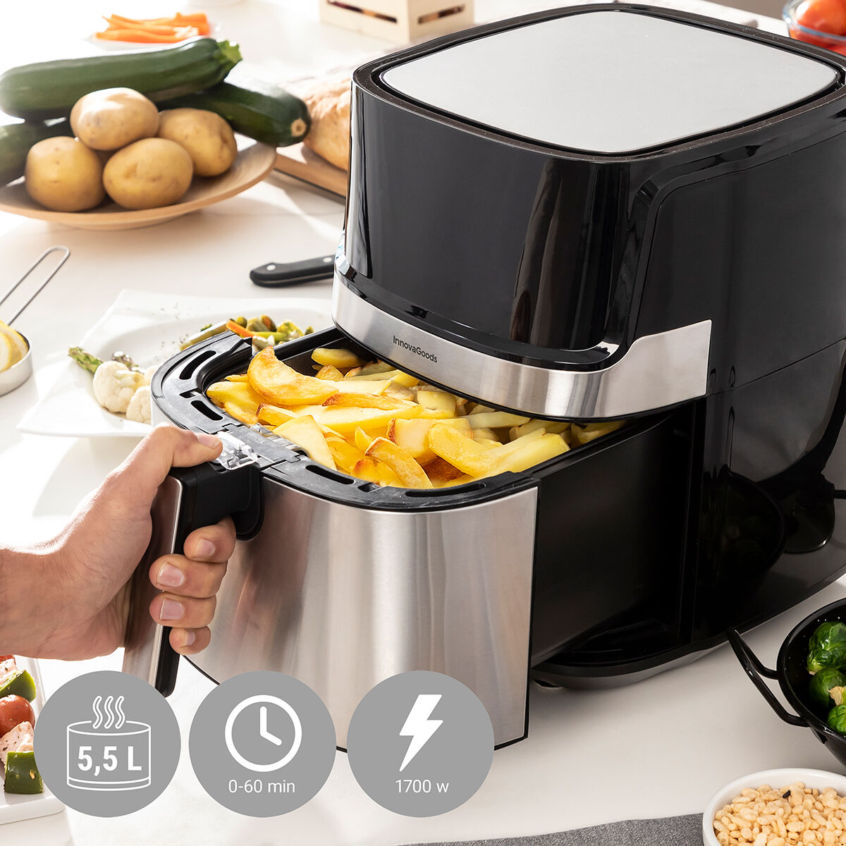 Air Fryer InnovaGoods Fryinn Pro 5500 Black 1700 W 5,5 L Stainless steel-12