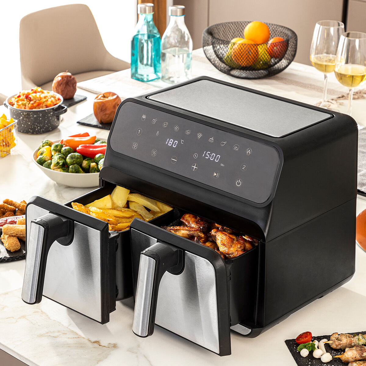 Air Fryer InnovaGoods Fryinn Double 8000 Black 3400 W 8 L Stainless steel-0