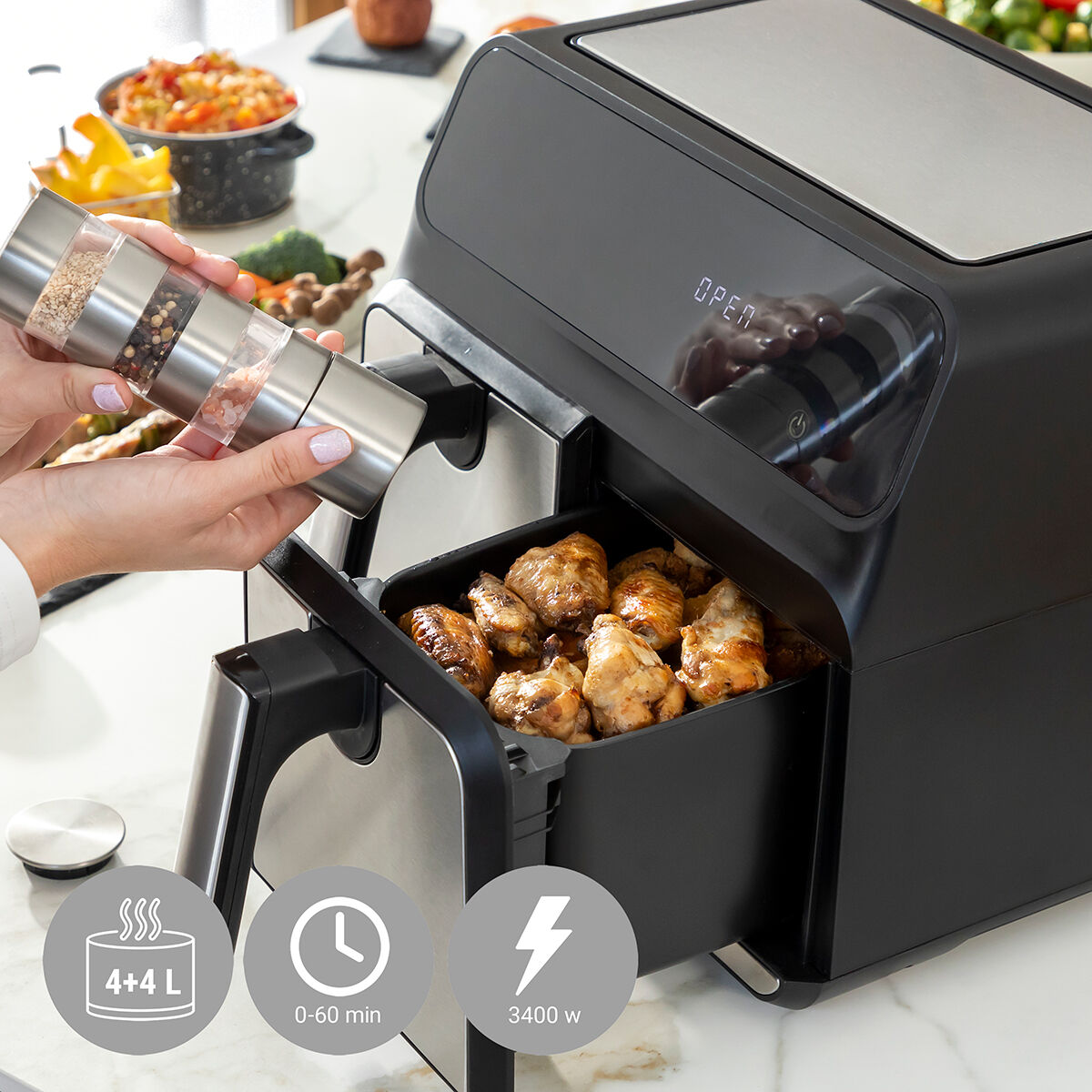 Air Fryer InnovaGoods Fryinn Double 8000 Black 3400 W 8 L Stainless steel-11