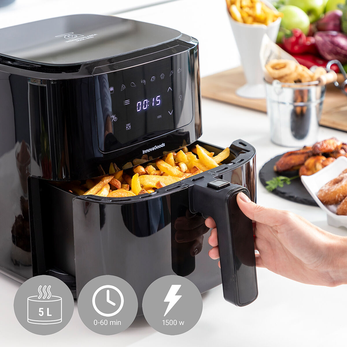 Air Fryer with Weighing Scale InnovaGoods Fryinn Balance 5000 Black 1500 W 5 L Stainless steel-15