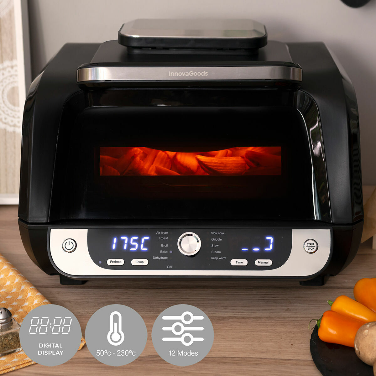 Air Fryer with Grill, Accessories and Recipe Book InnovaGoods Fryinn 12-in-1 6000 Black Steel 3400 W 6 L-12