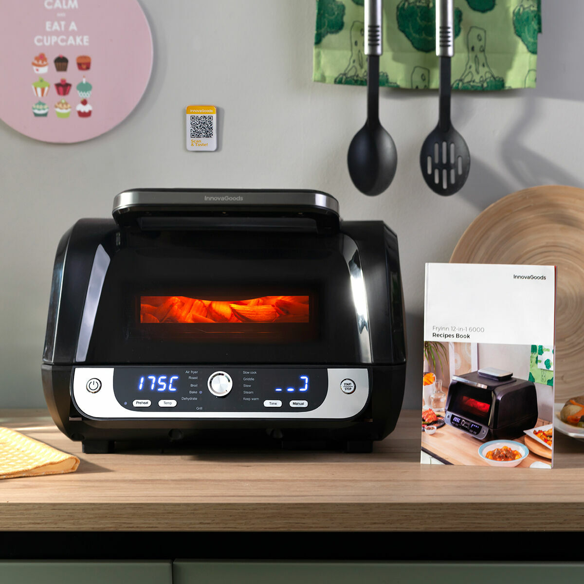 Air Fryer with Grill, Accessories and Recipe Book InnovaGoods Fryinn 12-in-1 6000 Black Steel 3400 W 6 L-10