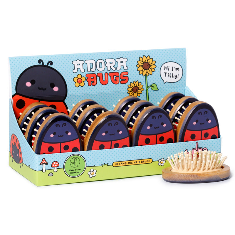 Bamboo Shaped Hair Brush - Adoramals Tilly the Ladybird BRU29-0