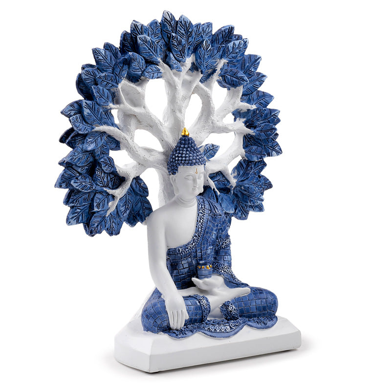 Decorative White & Blue Thai Buddha - Tree of Life BUD382-0