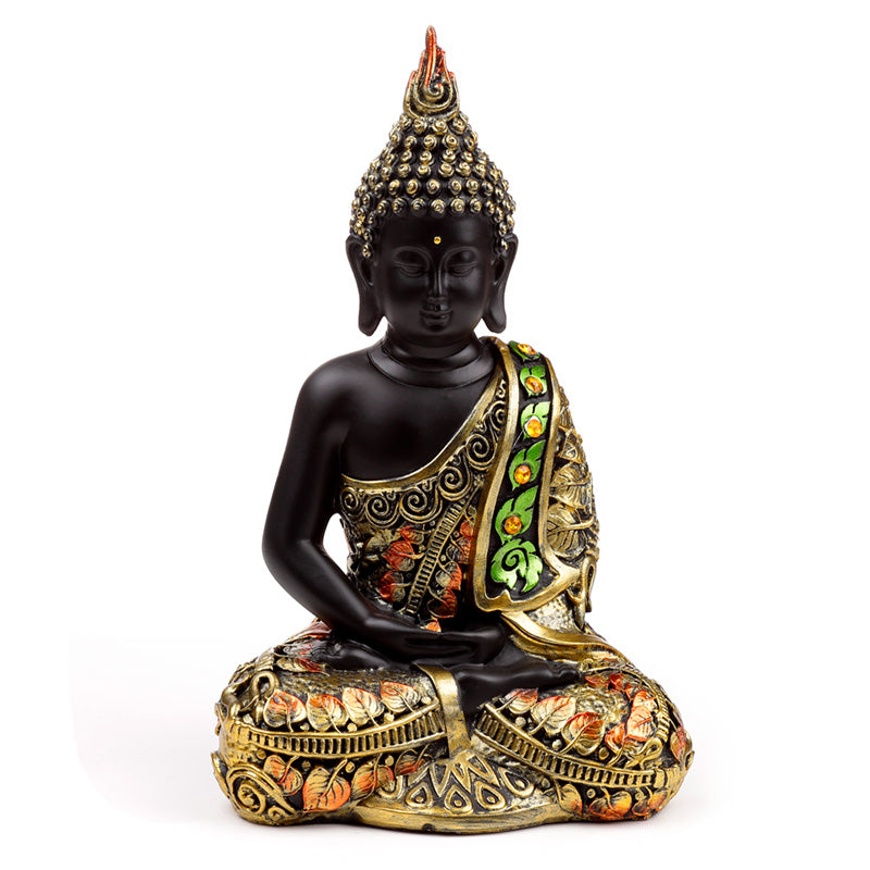 Decorative Black & Orange Gold Thai Buddha - Contemplation BUD384-0