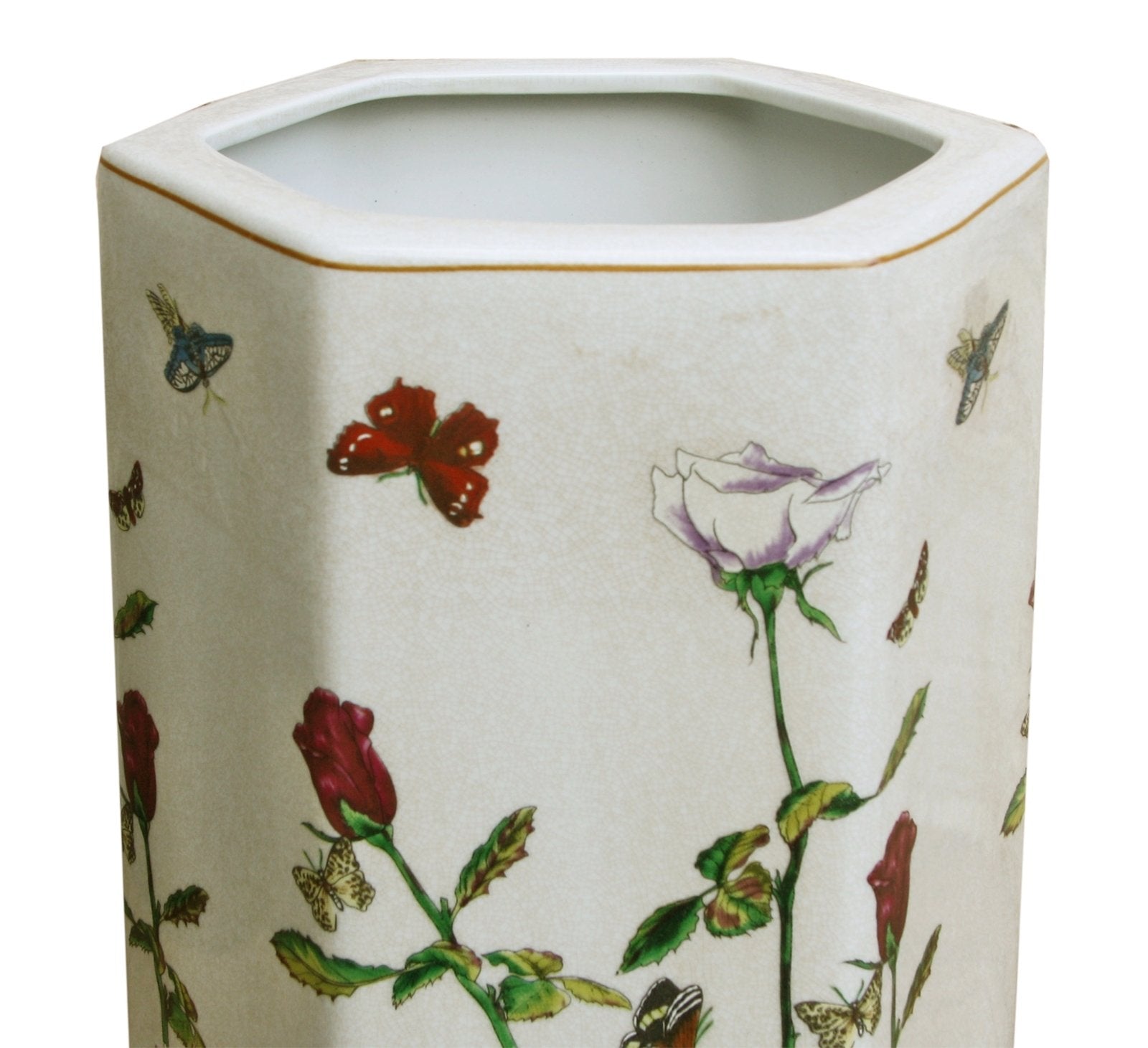 Ceramic Hexagonal Umbrella Stand With Butterfly Design-3