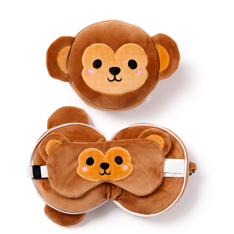 Monkey Relaxeazzz Plush Round Travel Pillow & Eye Mask Set CUSH253-0