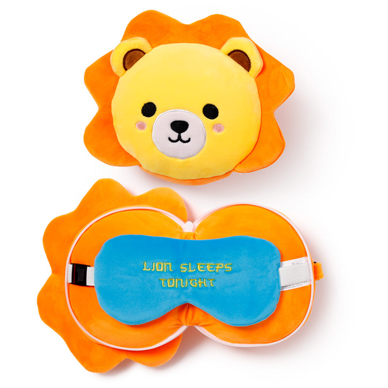 Lion Relaxeazzz Plush Round Travel Pillow & Eye Mask Set CUSH274-0