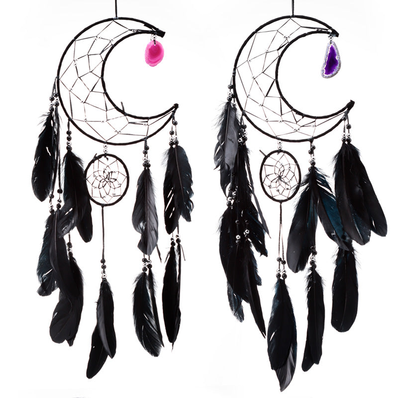 Dreamcatcher with Agate Charm - Black Sickle Crescent Moon DC68-0