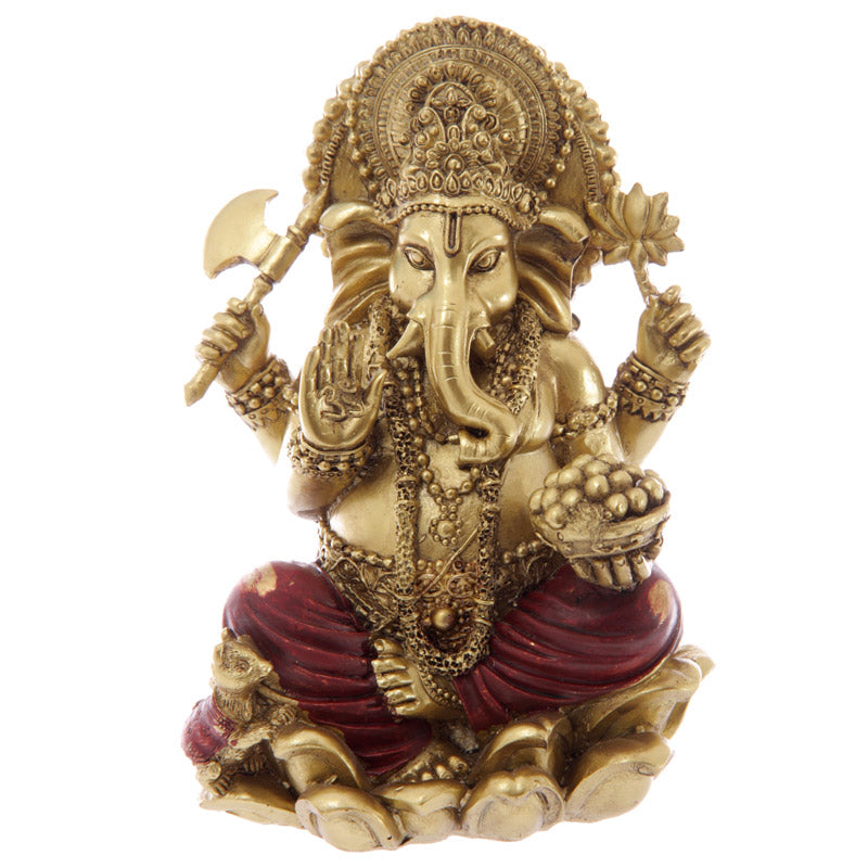 Decorative Gold and Red 16cm Ganesh Statue GAN07-0