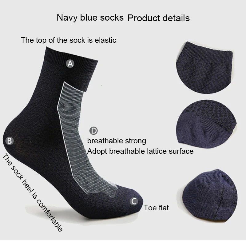 10 Pairs/Lot Men's Bamboo Fiber Socks 2023 New Compression Autumn Long Black Business Casual Man Dress Sock Gift Plus Size 42-45