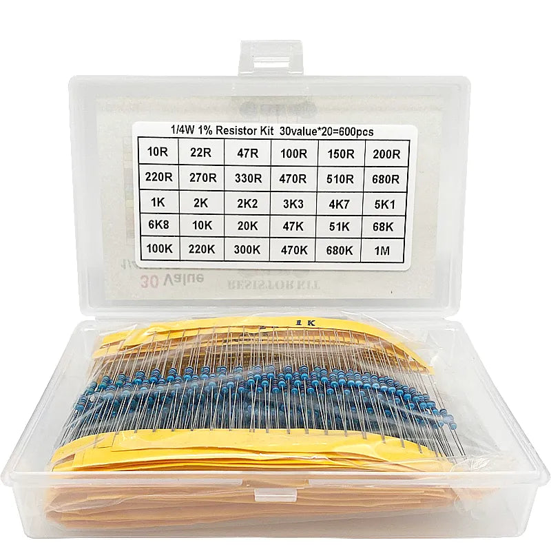 300pcs 600pcs 1/4W Resistance 1% 30 Kind Each 10pcs/20pcs Film Resistor Assorted Kit with box