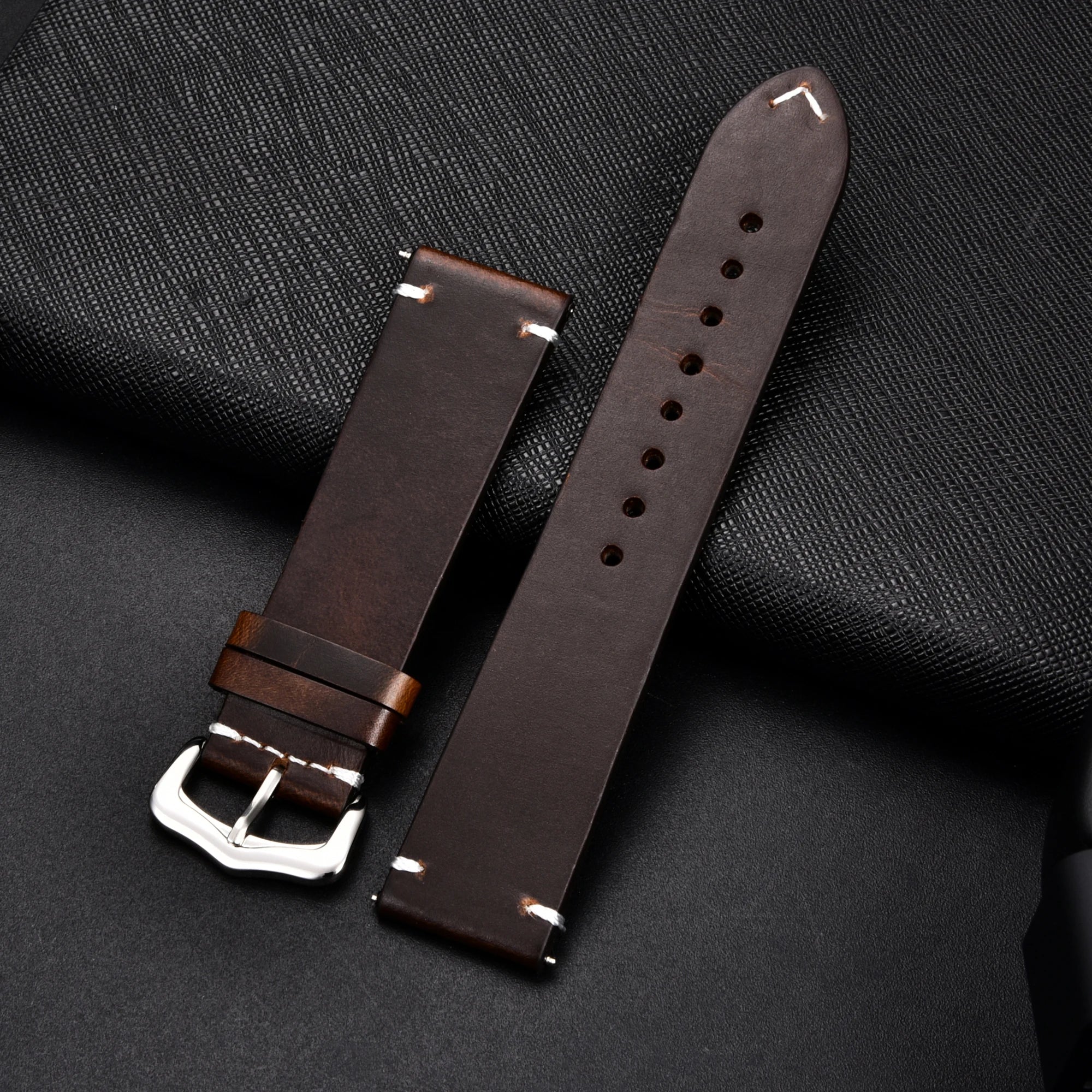 Retro Genuine Leather Strap Oil Wax Oily Discoloration Cowhide Leather Watchband 18 20 22 24mm High Quality Business Watch Band