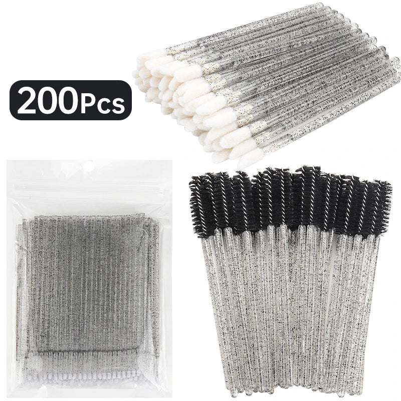 200 Pcs Disposable Crystal Makeup Brushes Tool Set Eyelash Lip Microbrush Mascara Wands Applicator Swab Eyelash Extension Tools