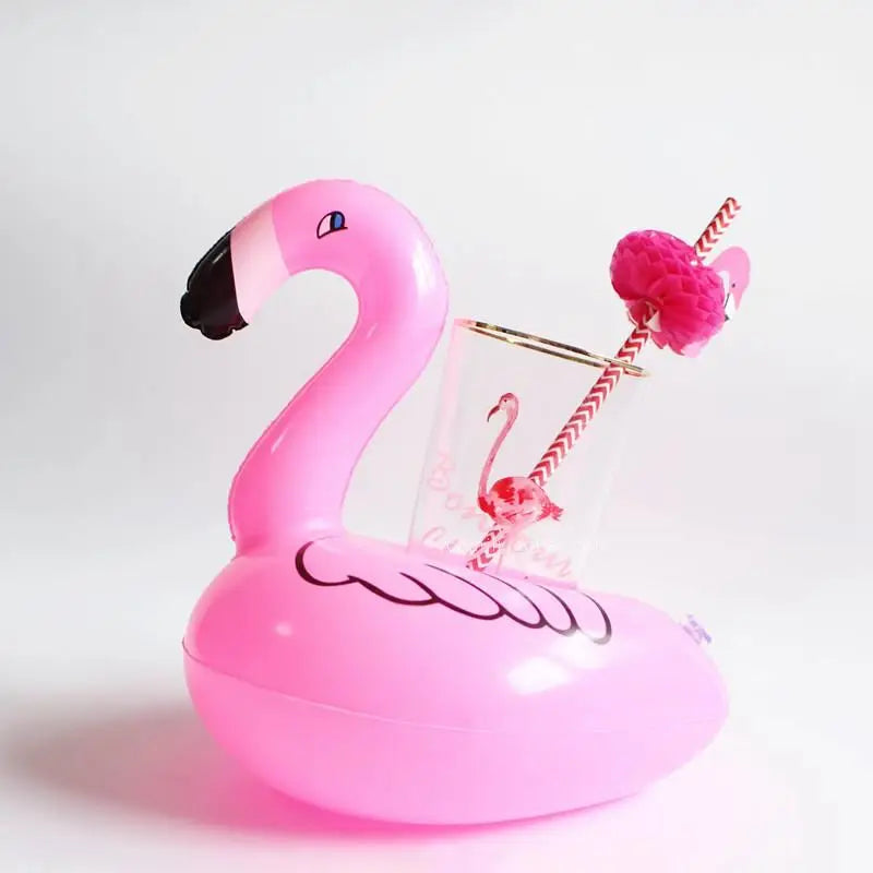 Mini Inflatable Flamingo  Donut Pool Float Toys Drink Float Cup Holder Swimming Ring Party Toys Beach Kids Adults