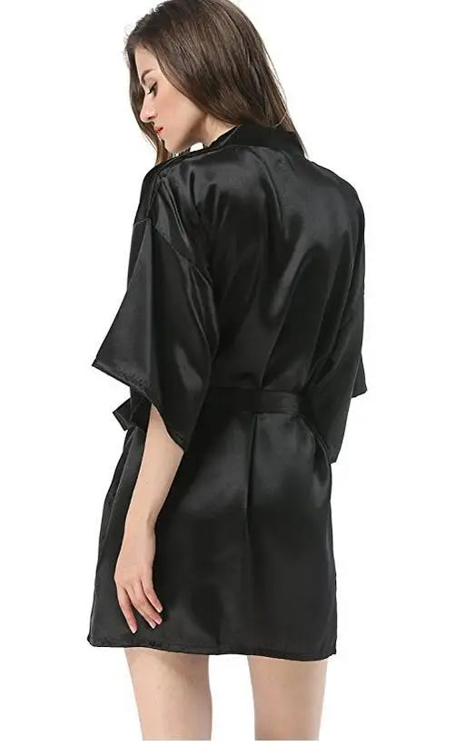 New Black Chinese Women's Faux Silk Robe Bath Gown Hot Sale Kimono Yukata Bathrobe Solid Color Sleepwear S M L XL XXL NB032