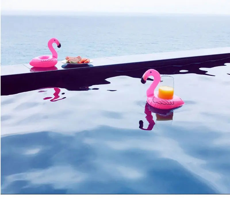 Mini Inflatable Flamingo  Donut Pool Float Toys Drink Float Cup Holder Swimming Ring Party Toys Beach Kids Adults