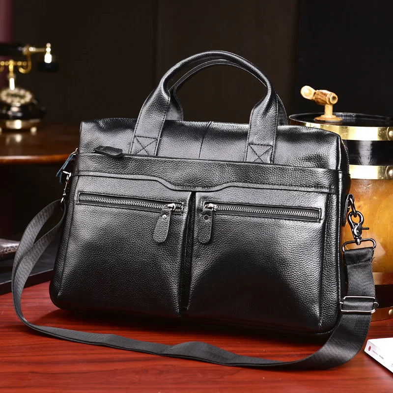 Business Laptop Bag Men Genuine Leather Handbags Male Leather Travel Briefcases Men High Quality Cowhide Leather Messenger Bags