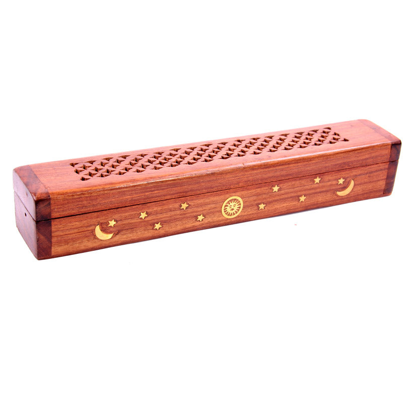 Decorative Sheesham Wood Box with Sun and Stars Design IF119-0