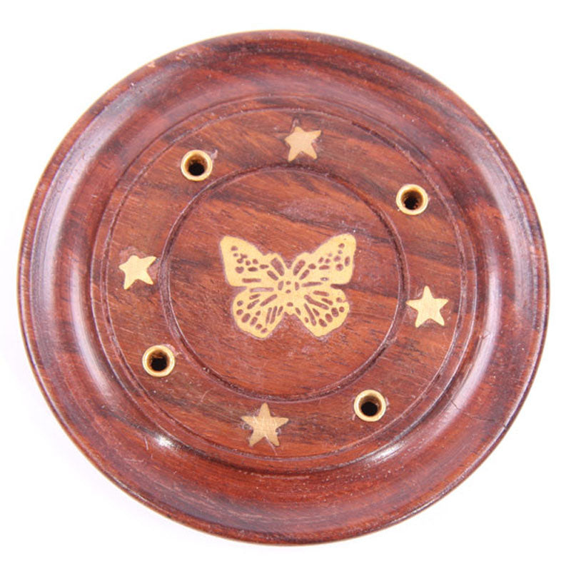 Decorative Sheesham Wood Round Butterflies Ashcatcher IF165-0